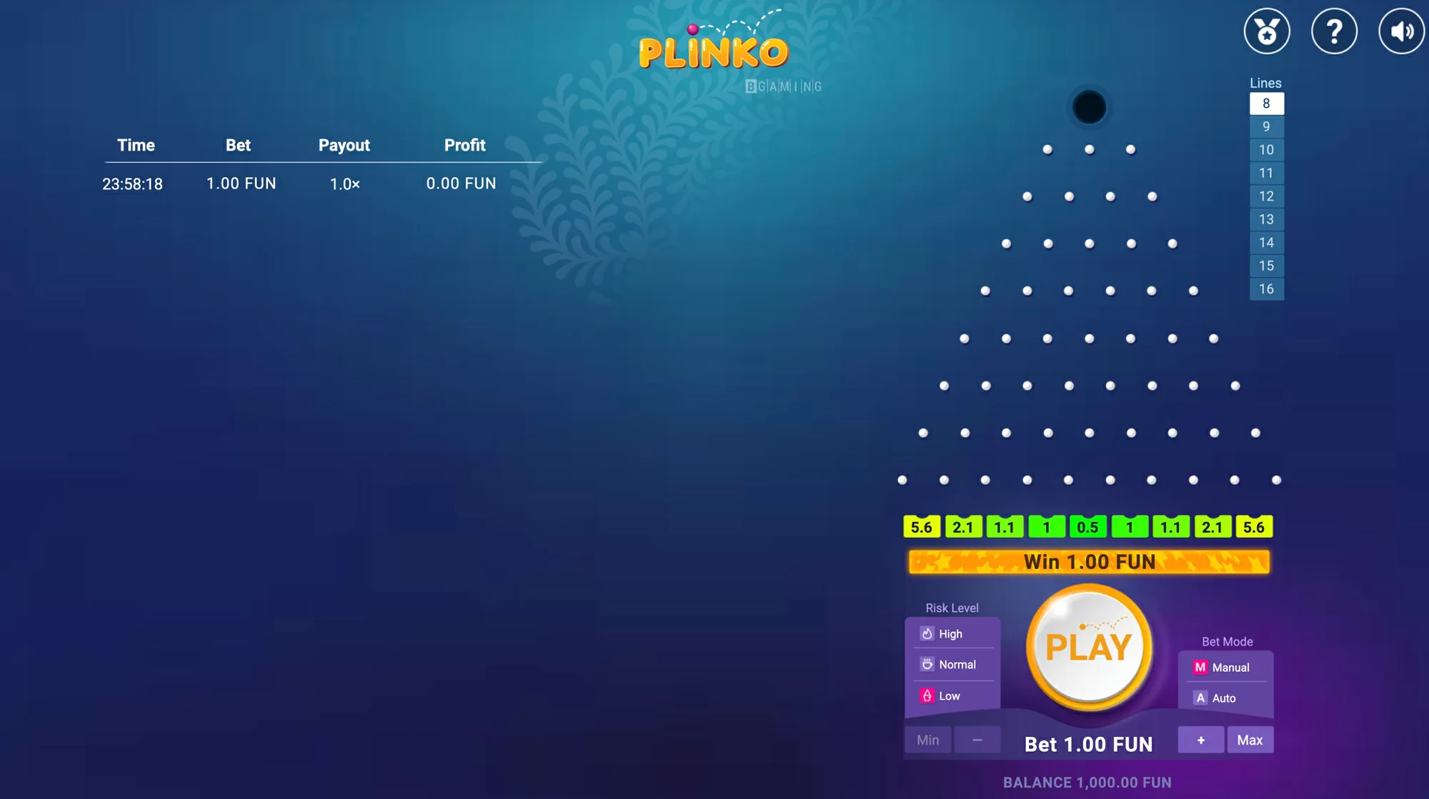 Interfaz Plinko